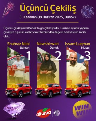 Üçüncü Çekiliş – 3 Kazanan (19 Haziran 2025, Duhok)